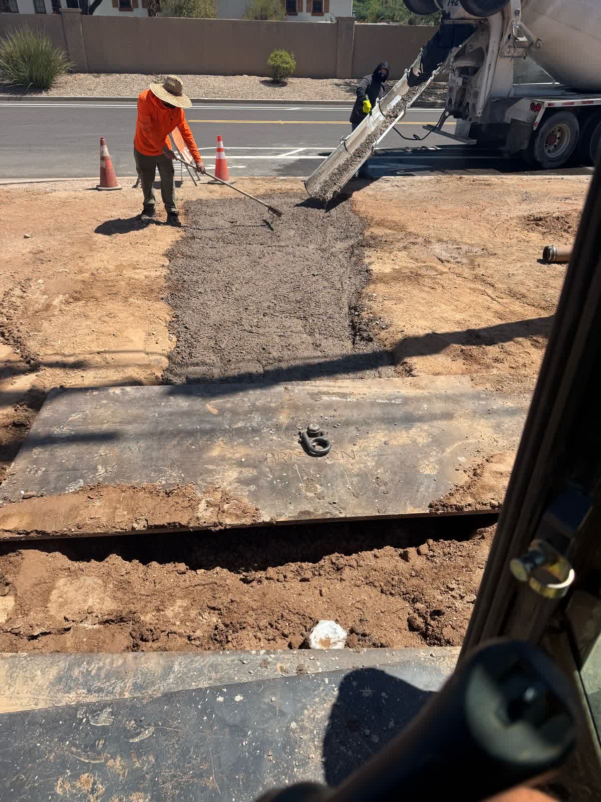 Concrete pour over a utility trench